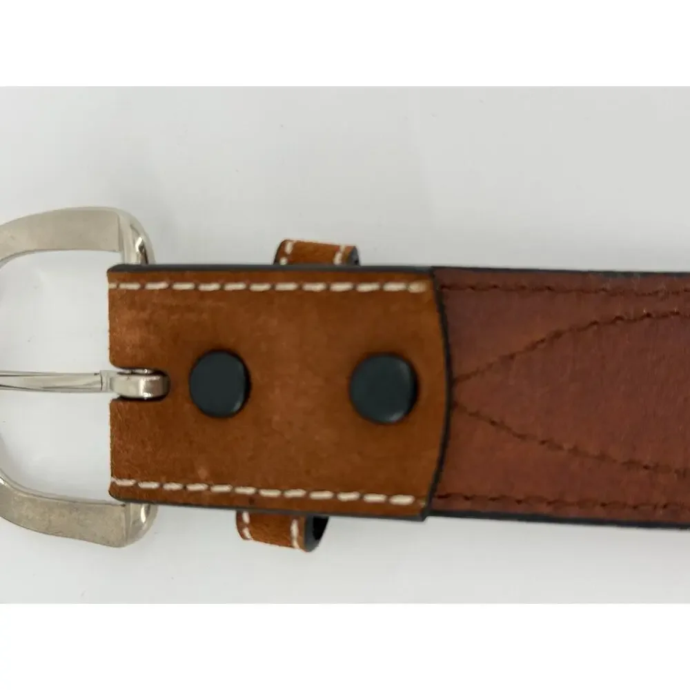 Suede Leather Western Belt Stitching Cowboy Rodeo Silver Buckle Size 44